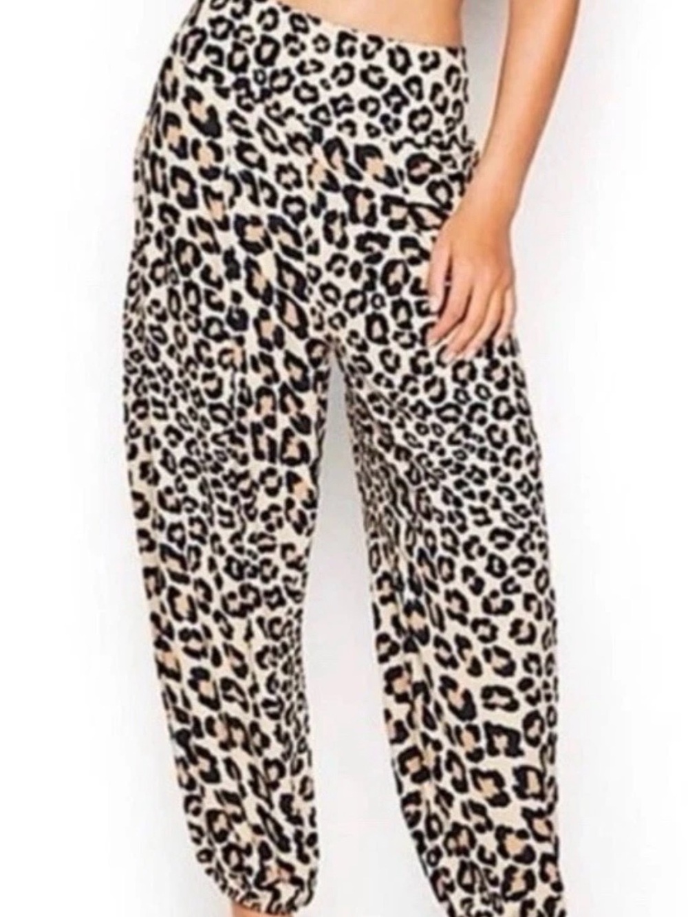 Victoria's Secret Leopard-Print Wide Leg Track Pants in Beige and Black